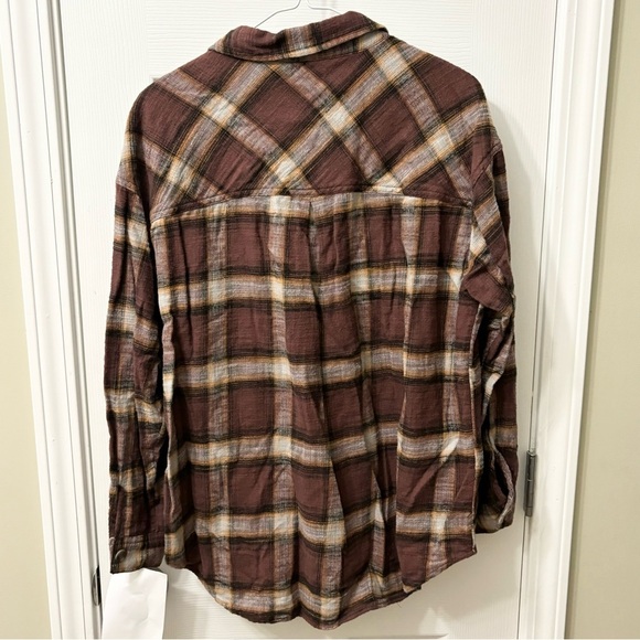 Maurices Cabin Plaid Brown Oversized Flannel Button Down Shirt Womens Size Large - Picture 6 of 8